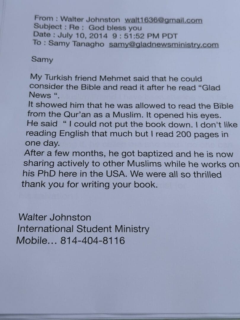 A letter from the international student ministry